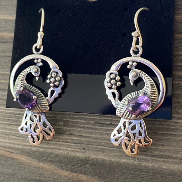 NEW Sterling Silver and Gemstone Peacock Earrings - Picture 8 of 8